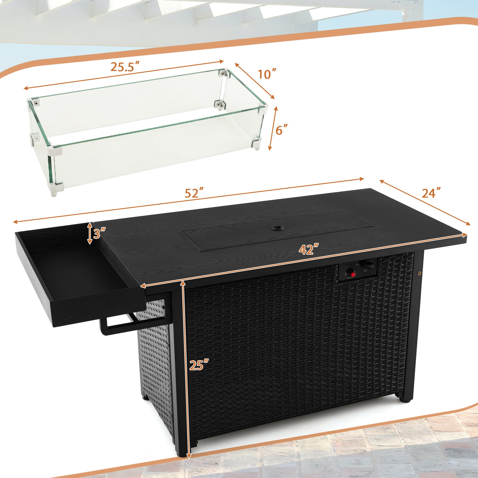 52 Inches Outdoor Wicker Gas Fire Pit Table, Black Fire Pit Tables at Gallery Canada