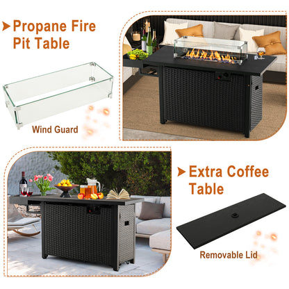 52 Inches Outdoor Wicker Gas Fire Pit Table, Black Fire Pit Tables at Gallery Canada