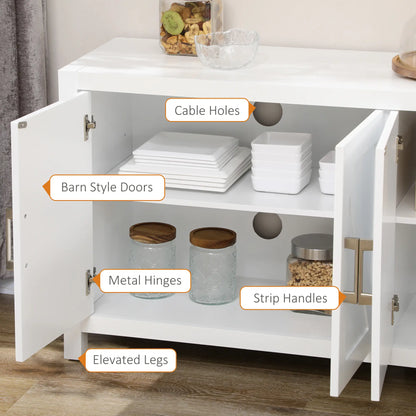 Barn Door Sideboard Cabinet, TV Stand for 65", 4 Cable Holes, White Bar Cabinets at Gallery Canada