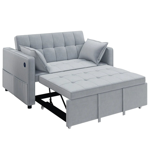 3-In-1 Convertible Sofa Bed, Pull Out Sleeper, Adjustable Backrest, Light Grey