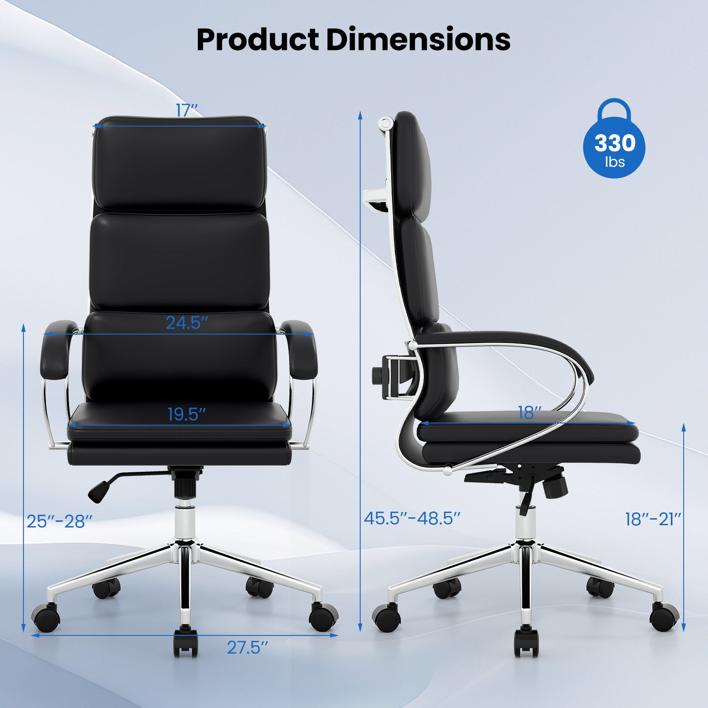 Ergonomic Leather Office Chair, Adjustable Height, Rocking Function, Black Ergonomic Chairs at Gallery Canada