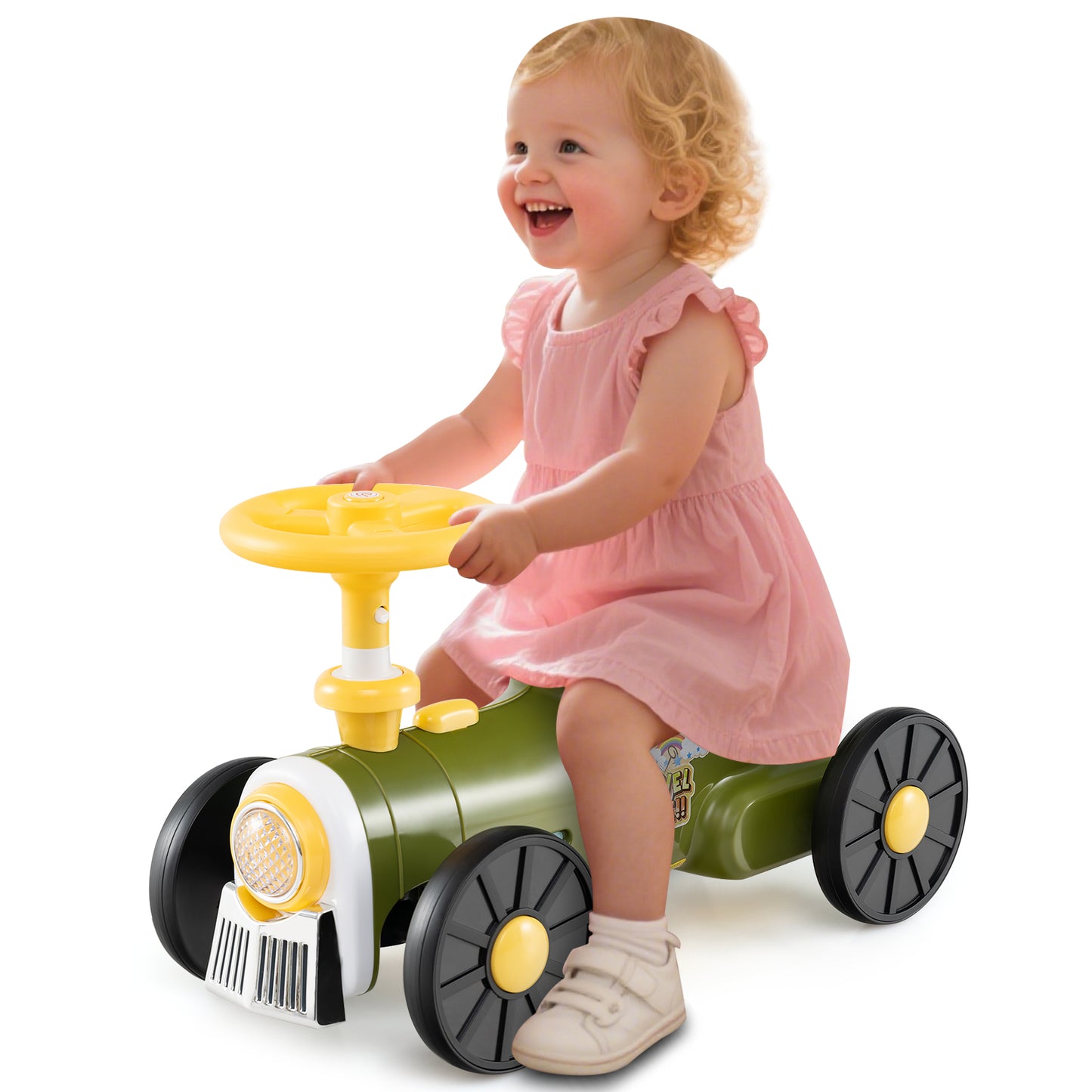 Ride On Toy With Steering Wheel, Train Whistle Sound, Green Push & Pedal Ride On Toys at Gallery Canada