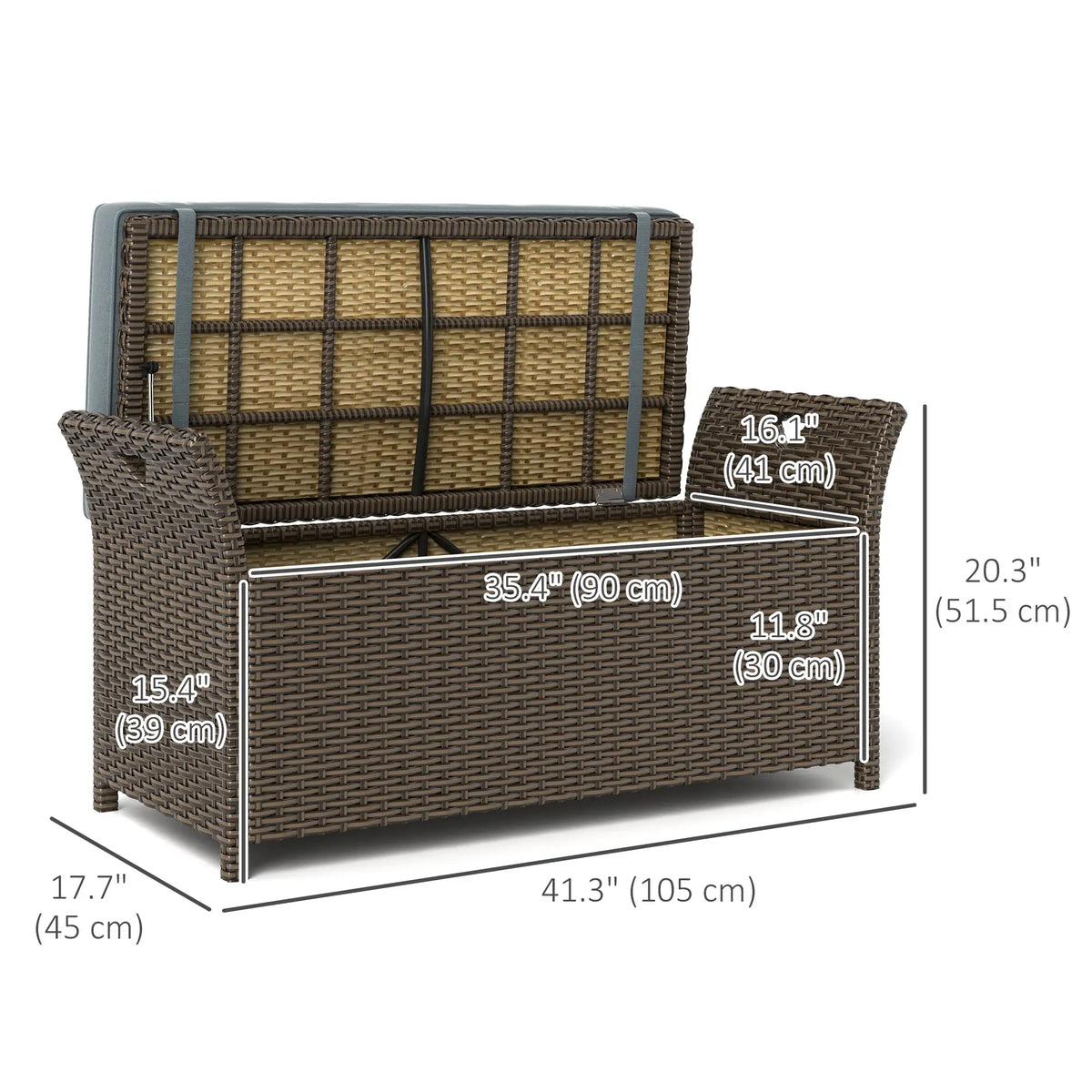 2-In-1 Outdoor PE Rattan Storage Bench, 29 Gallon, Dark Grey