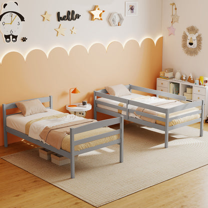 Solid Wood Twin Over Twin Bunk Bed Frame, Gray Bunk Bed Frame at Gallery Canada