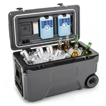 53 Quart Portable Rolling Cooler with Fish Ruler for Outdoor, Gray Coolers at Gallery Canada