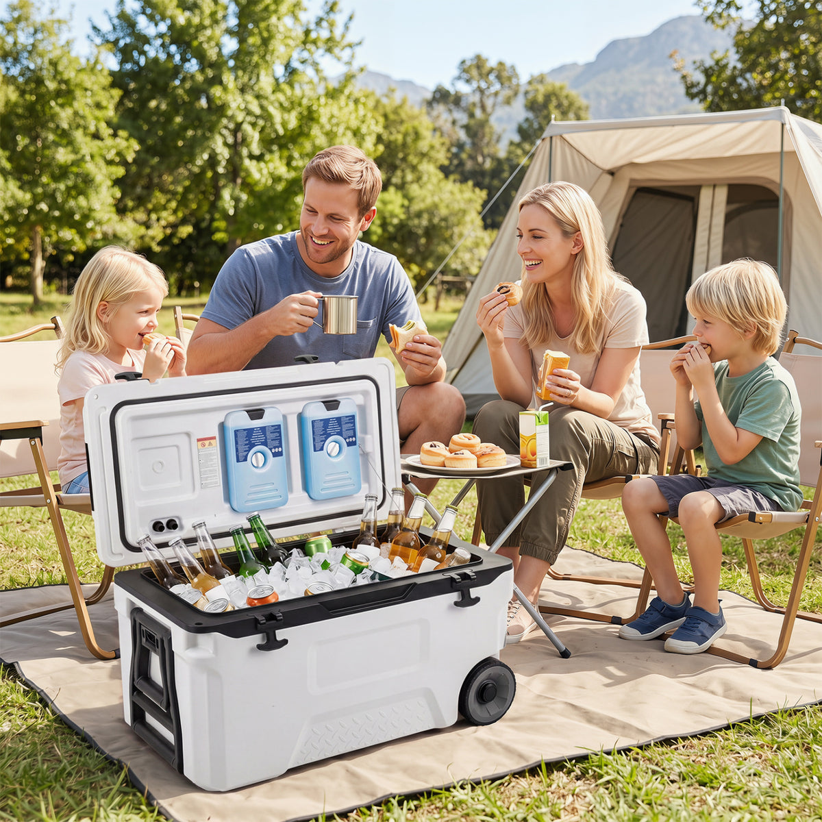 53 Quart Portable Rolling Cooler with Fish Ruler for Outdoor, White Coolers at Gallery Canada