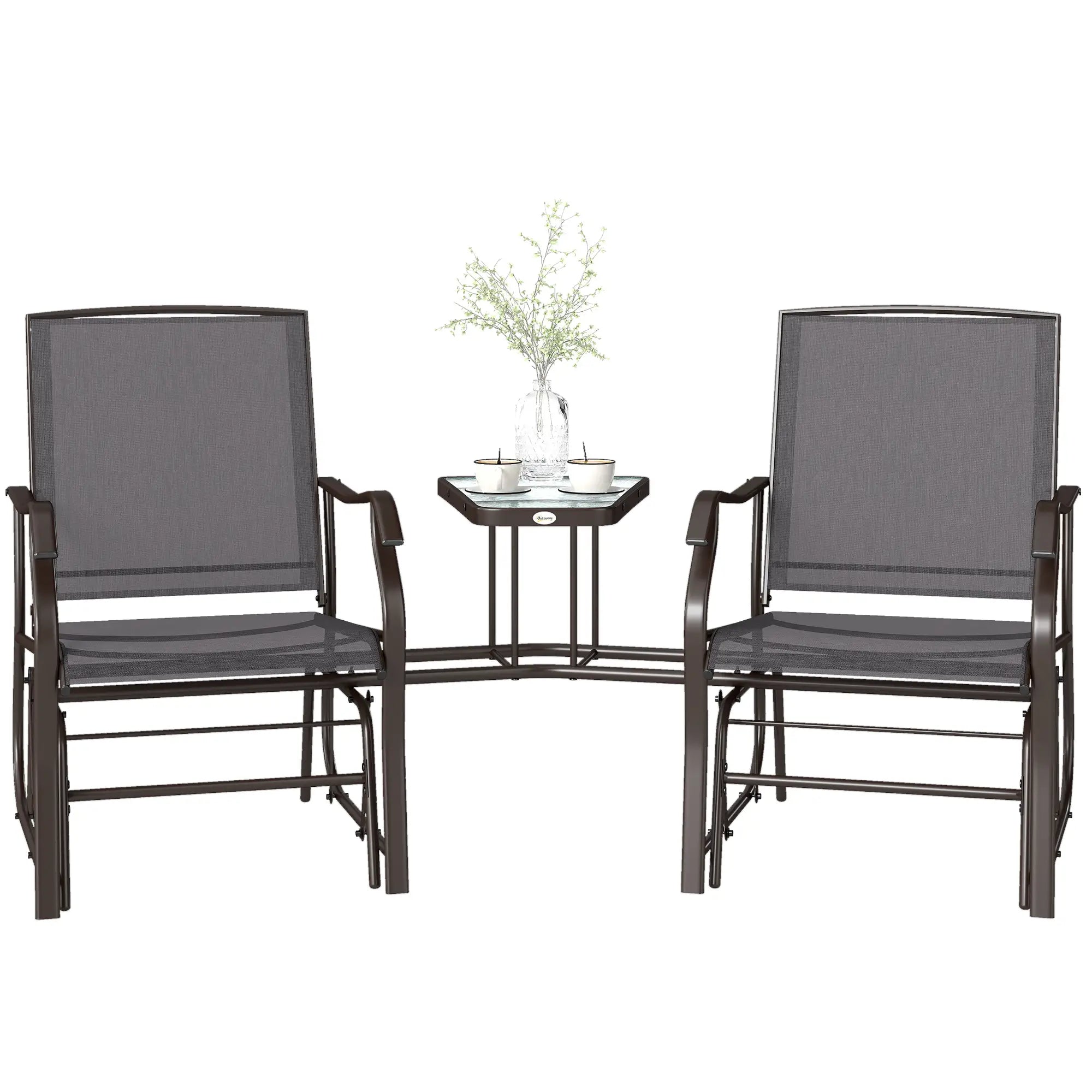 Double Patio Glider Chair with Glass Table, Grey Outdoor Gliders at Gallery Canada