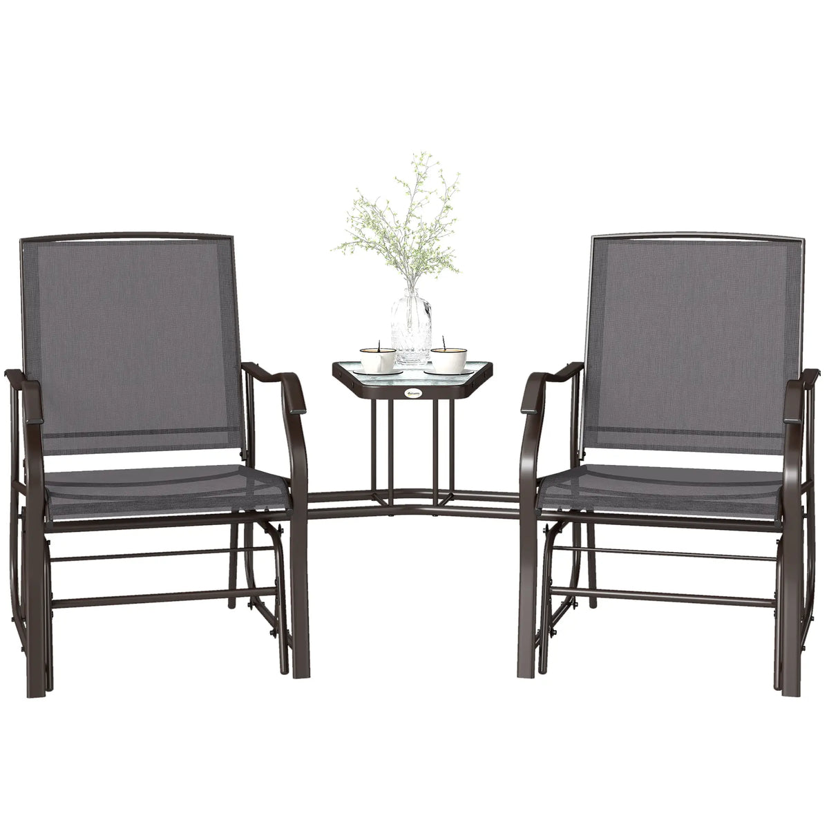 Double Patio Glider Chair with Glass Table, Grey Outdoor Gliders at Gallery Canada