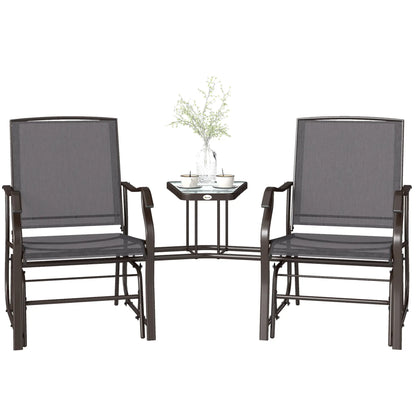 Double Patio Glider Chair with Glass Table, Grey Outdoor Gliders at Gallery Canada