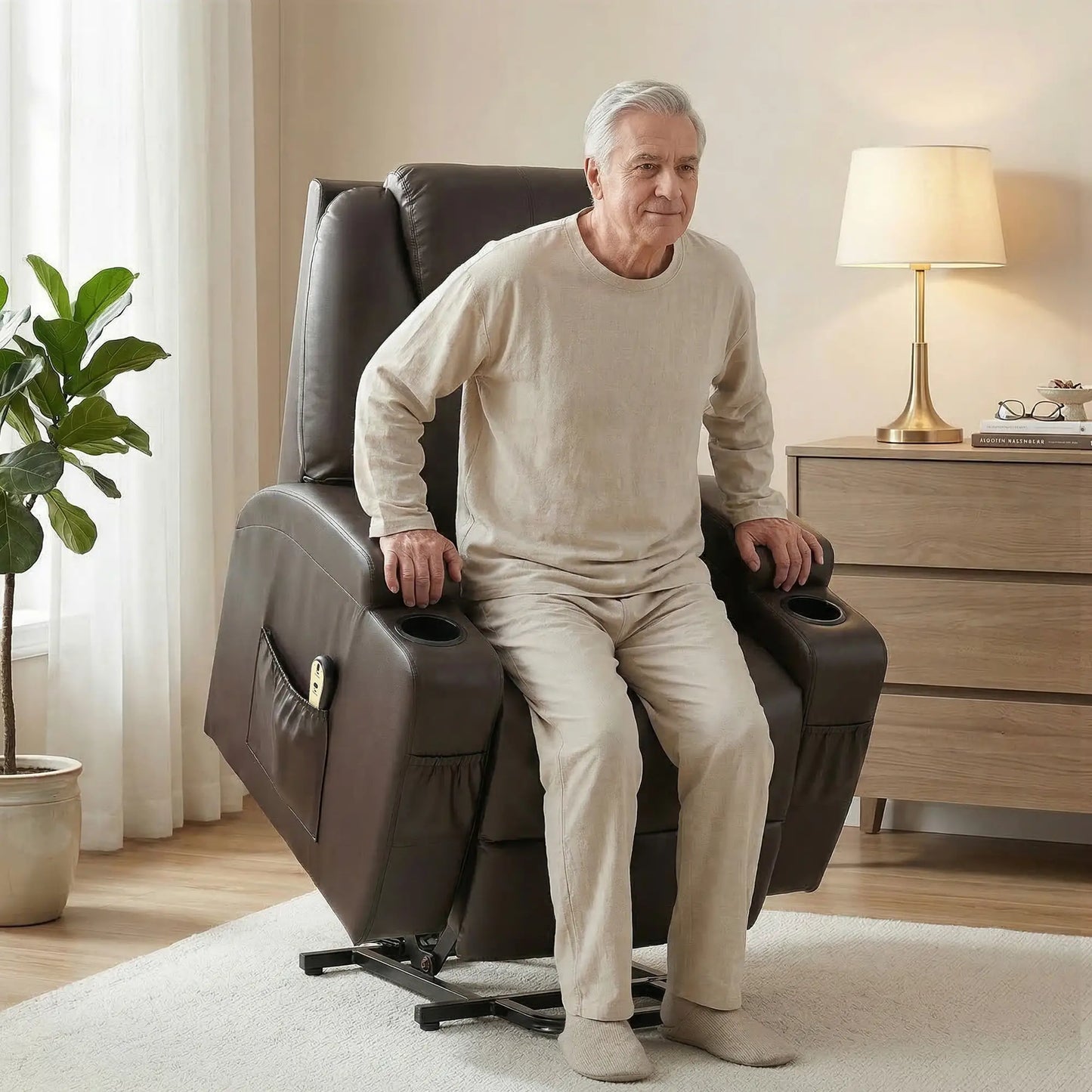 Power Lift Recliner Chair, PU Leather, Remote Control, Brown Electric Power Lift Chairs at Gallery Canada