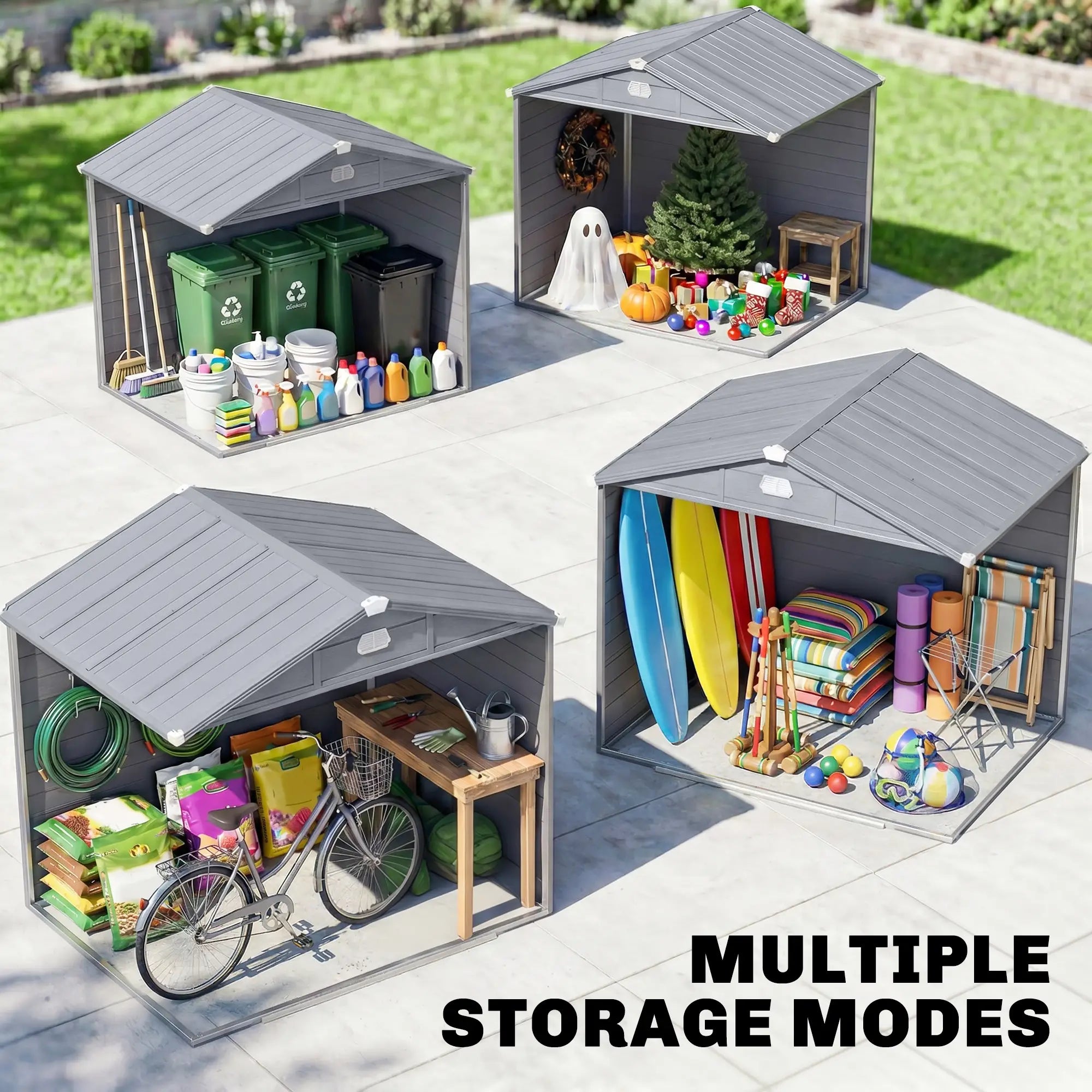 Small Garden Shed, Latch Door, Vents, Sloped Roof, 8x6, Light Grey Sheds at Gallery Canada