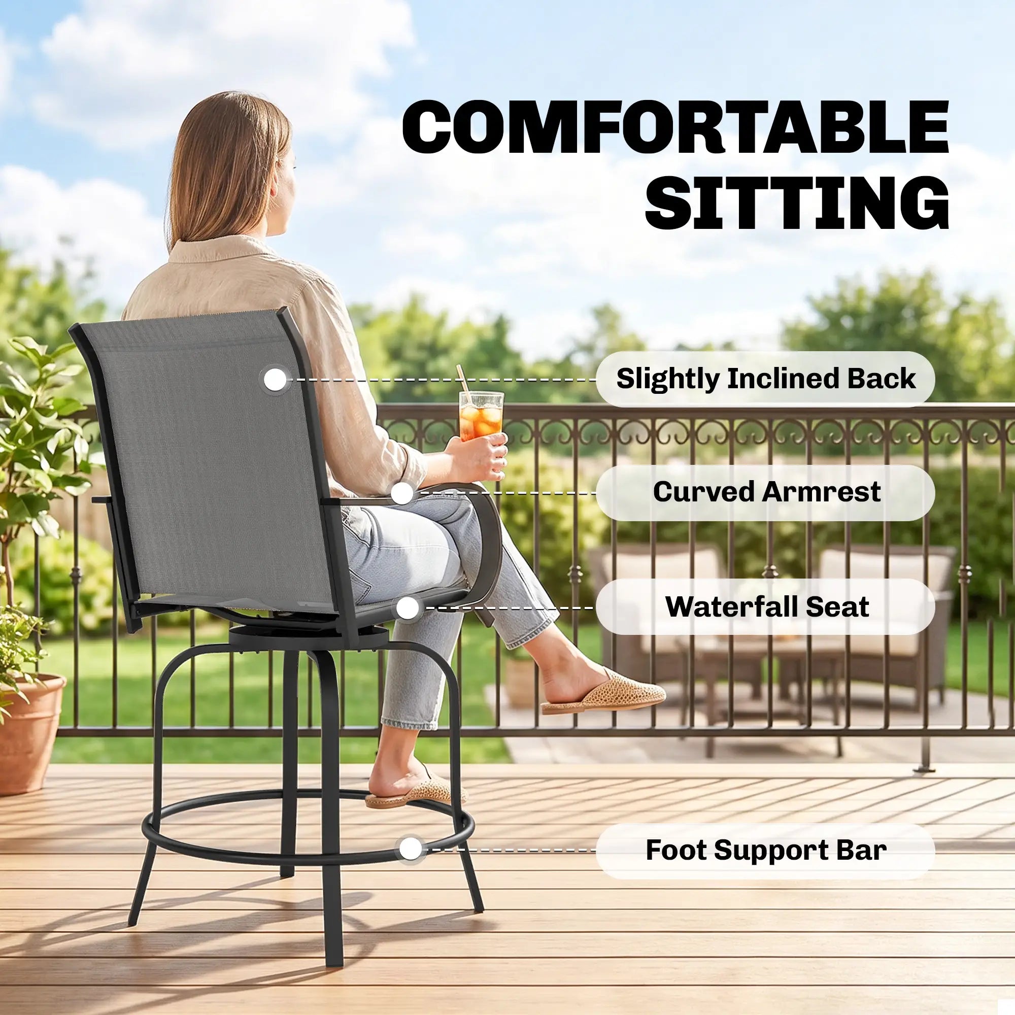 Outdoor Bar Stools Set of 2, 360° Swivel, 26.8