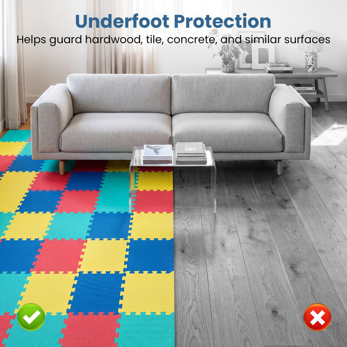 54 Pack EVA Foam Floor Tiles with Non-Slip & Borders for Home Gym, Multicolor Decorative Fencing & Flooring at Gallery Canada