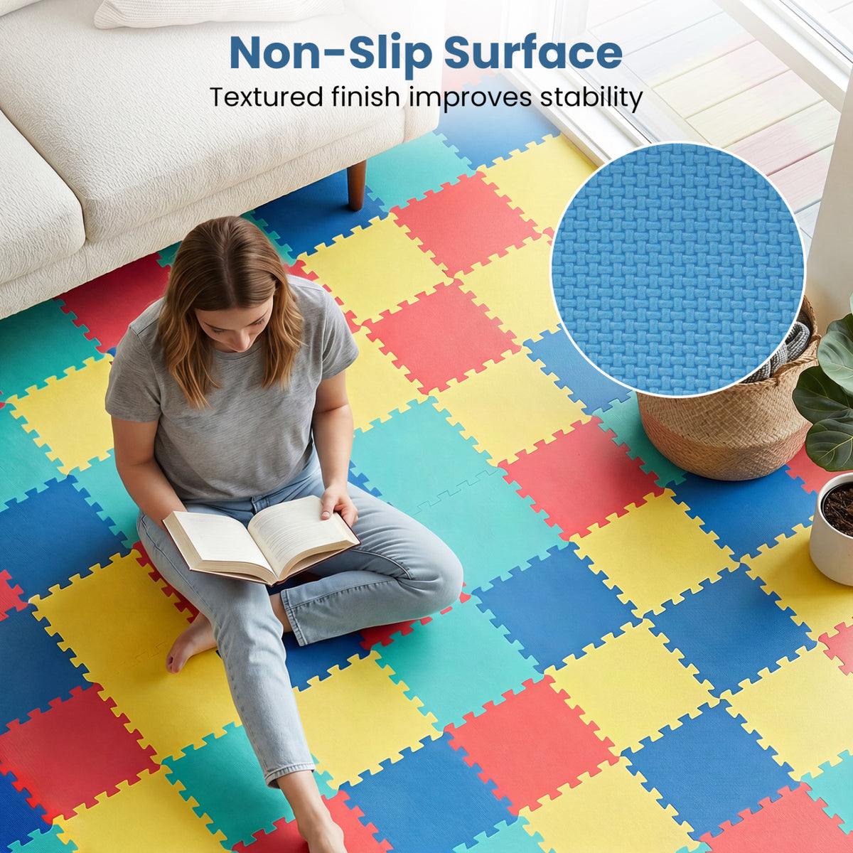 54 Pack EVA Foam Floor Tiles with Non-Slip & Borders for Home Gym, Multicolor Decorative Fencing & Flooring at Gallery Canada