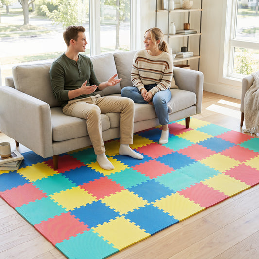 54 Pack EVA Foam Floor Tiles with Non-Slip & Borders for Home Gym, Multicolor Decorative Fencing & Flooring Multicolor at Gallery Canada