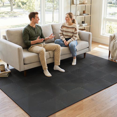 54 Pack EVA Foam Floor Tiles with Non-Slip & Borders for Home Gym, Black