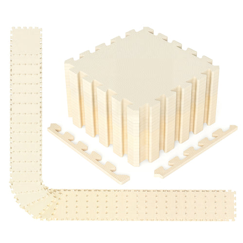 54 Pack EVA Foam Floor Tiles with Non-Slip & Borders for Home Gym, Beige