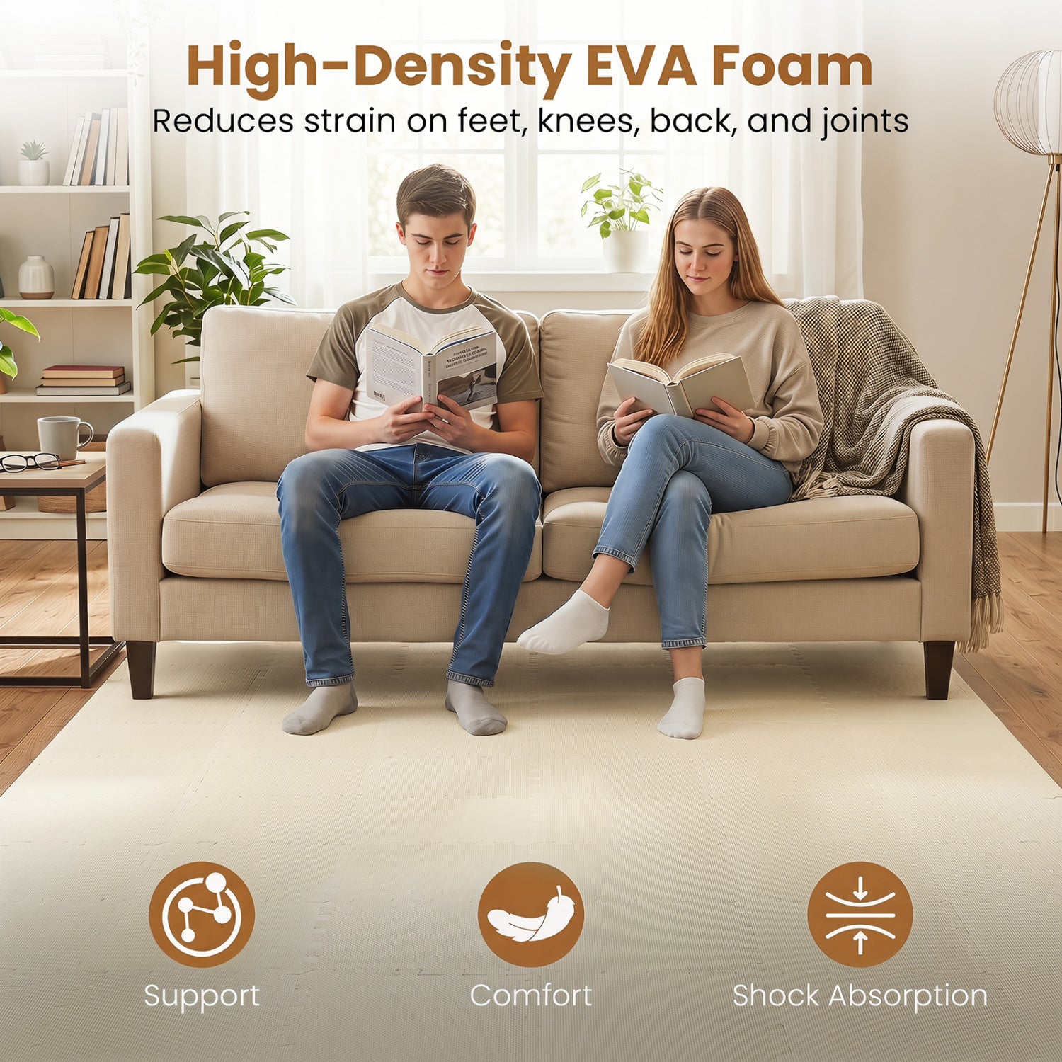 54 Pack EVA Foam Floor Tiles with Non-Slip & Borders for Home Gym, Beige Decorative Fencing & Flooring at Gallery Canada