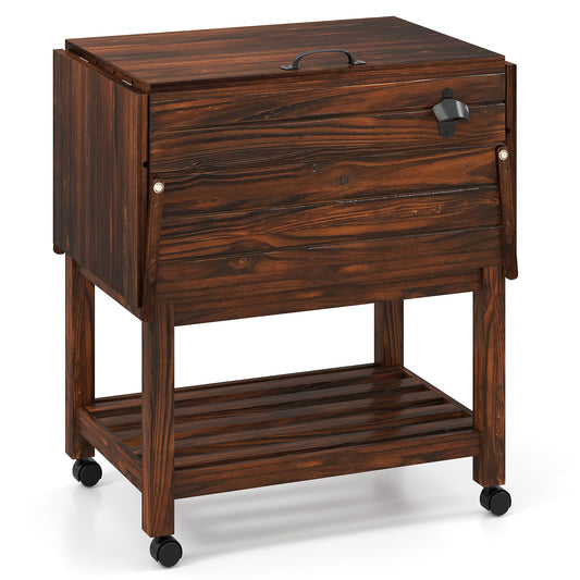 54 Quart Wooden Cooler Cart, Rolling Ice Chest With Shelves, Brown Coolers Brown at Gallery Canada