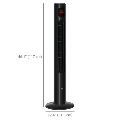 Freestanding Tower Fan, Oscillating, 3 Speed, 12h Timer, LED Panel, Remote, Black Tower Fans at Gallery Canada