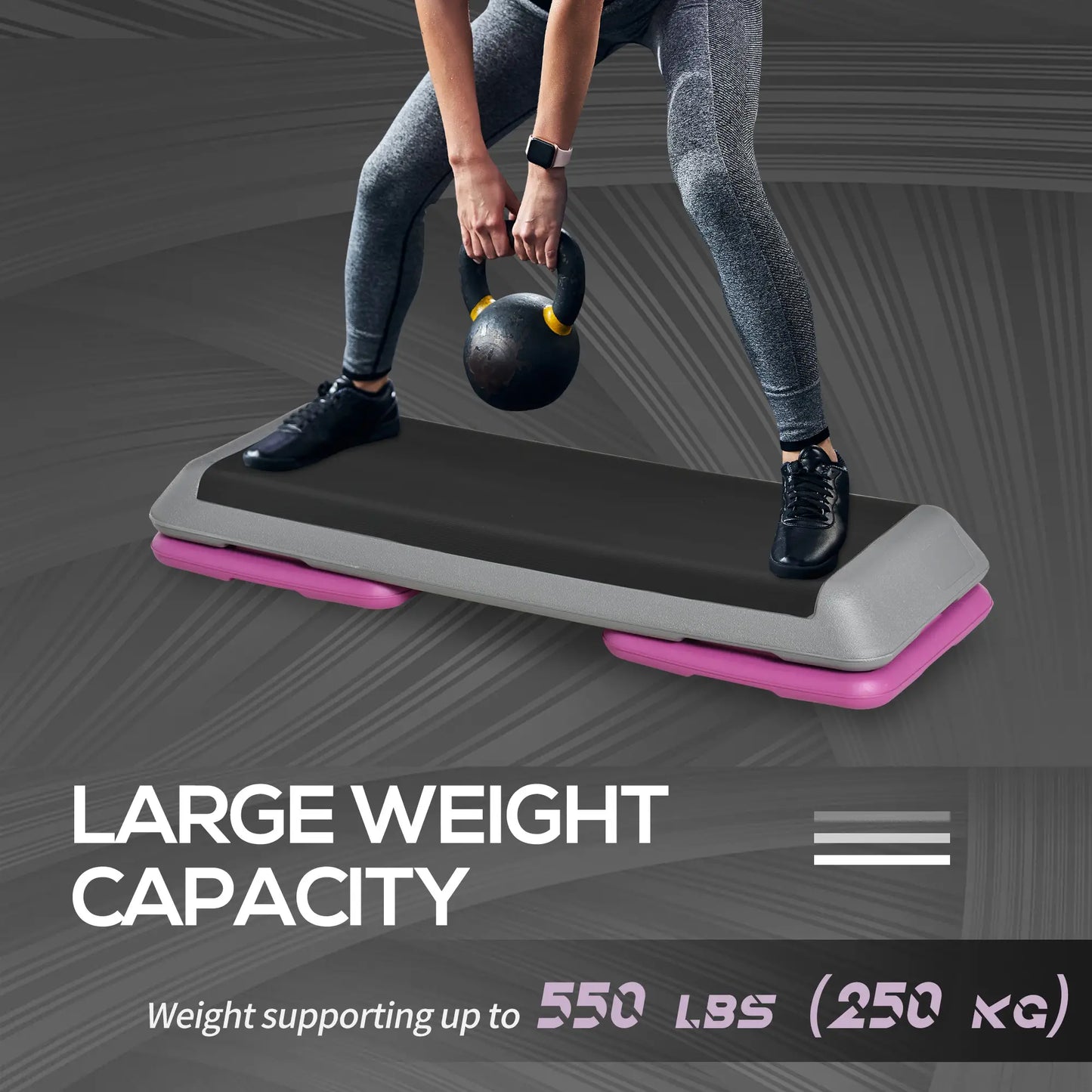 43" Adjustable Aerobic Stepper, 3 Level Risers, Cardio Fitness, Black Purple Aerobic Equipment at Gallery Canada