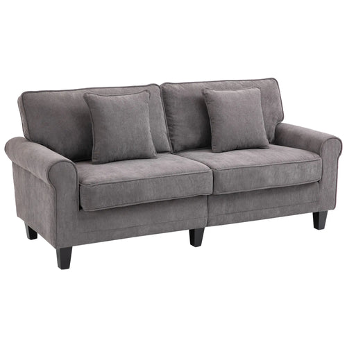 Modern 3 Seater Sofa, Corduroy Fabric, Pine Wood Legs, Light Grey