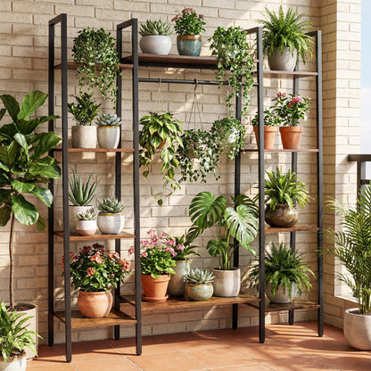 Support à plantes à 10 niveaux avec lumières LED, 55,5 pouces, brun rustique