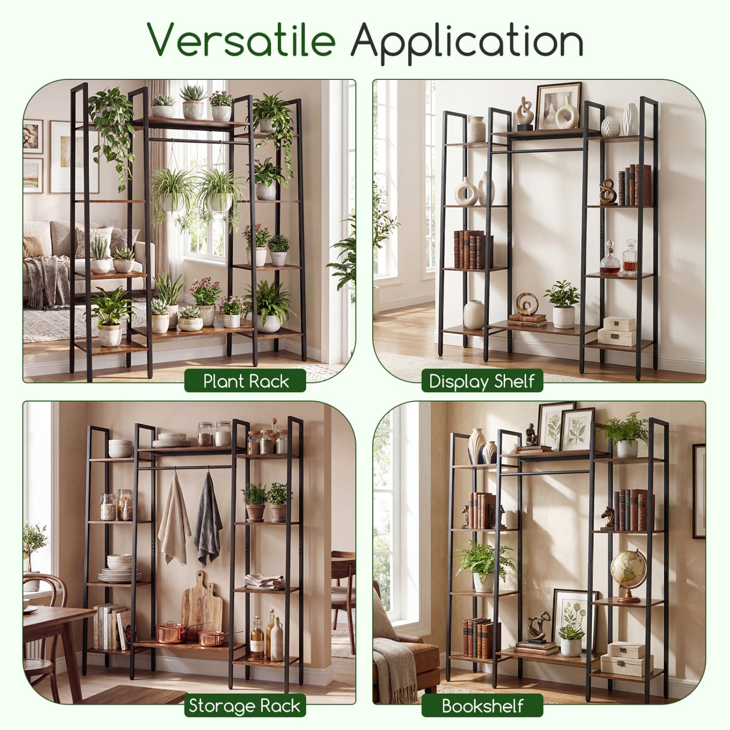 Support à plantes à 10 niveaux avec lumières LED, 55,5 pouces, brun rustique