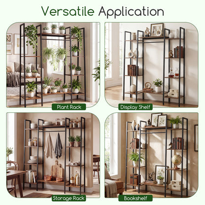 Support à plantes à 10 niveaux avec lumières LED, 55,5 pouces, brun rustique