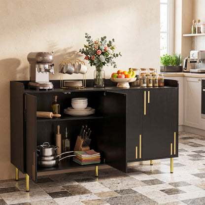 55" Buffet Cabinet with 4 Doors and 5 Metal Legs Modern Credenza, Black Sideboards Cabinets & Buffets at Gallery Canada