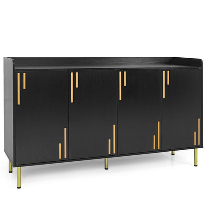 55" Buffet Cabinet with 4 Doors and 5 Metal Legs Modern Credenza, Black Sideboards Cabinets & Buffets Black at Gallery Canada