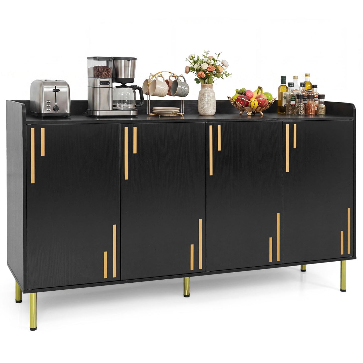 55" Buffet Cabinet with 4 Doors and 5 Metal Legs Modern Credenza, Black Sideboards Cabinets & Buffets at Gallery Canada