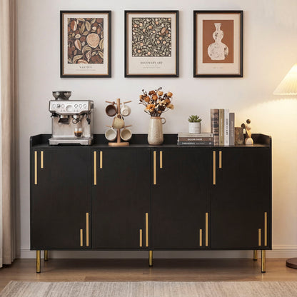 55" Buffet Cabinet with 4 Doors and 5 Metal Legs Modern Credenza, Black Sideboards Cabinets & Buffets at Gallery Canada