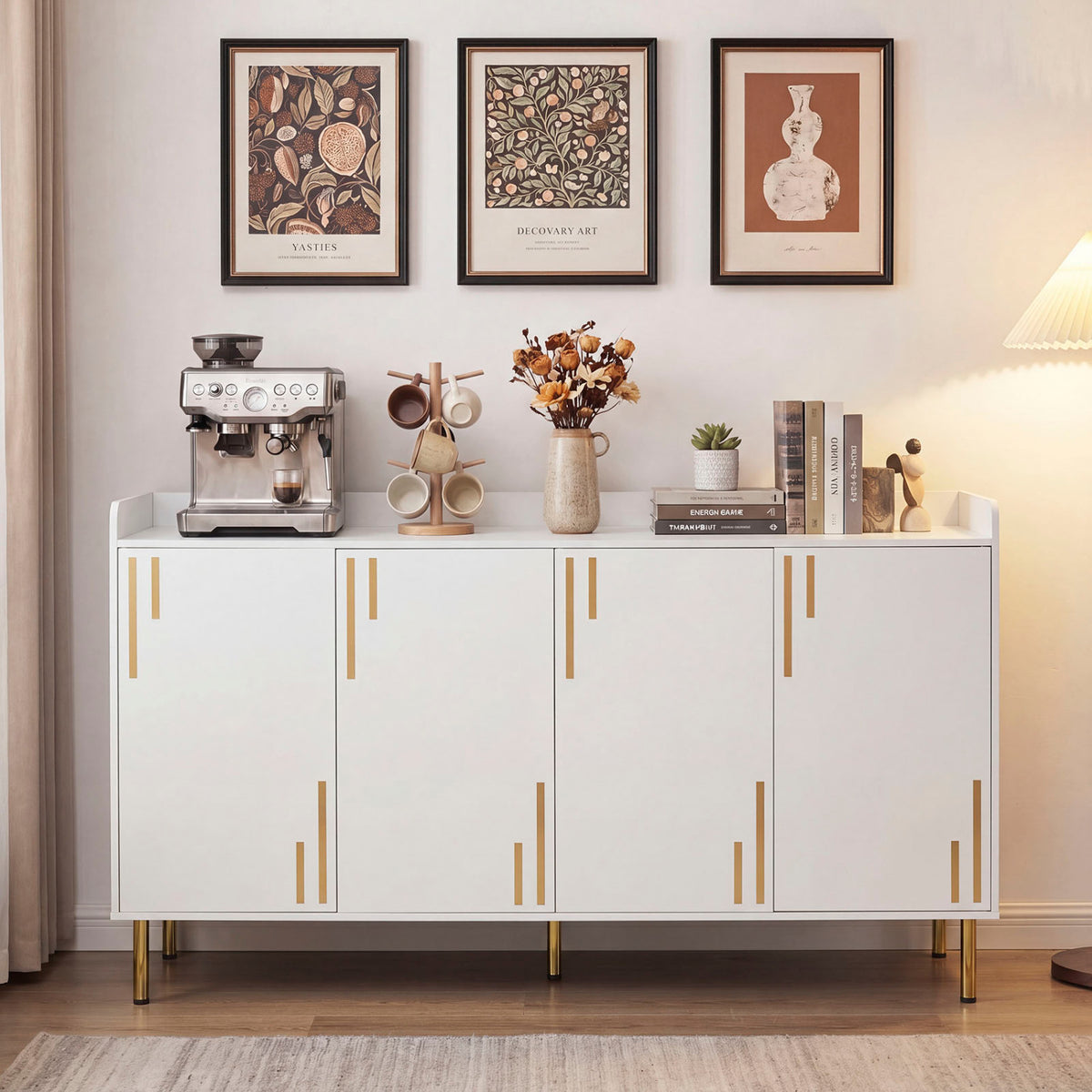 55" Buffet Cabinet, 4 Doors, Credenza, White Sideboards Cabinets & Buffets at Gallery Canada
