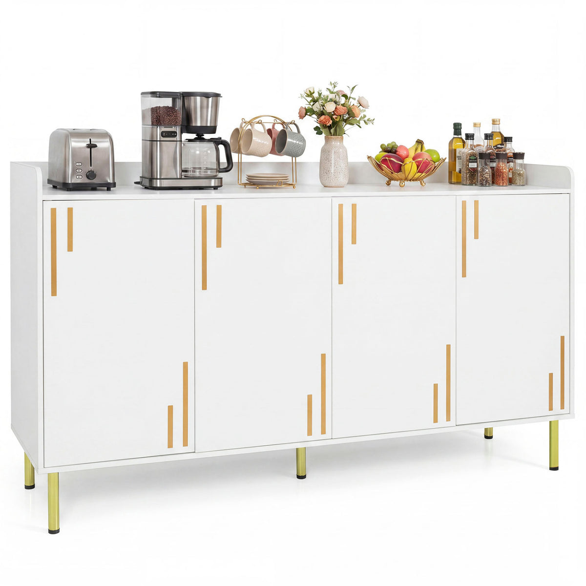 55" Buffet Cabinet, 4 Doors, Credenza, White Sideboards Cabinets & Buffets at Gallery Canada