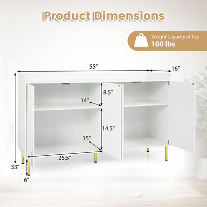 55" Buffet Cabinet, 4 Doors, Credenza, White Sideboards Cabinets & Buffets at Gallery Canada