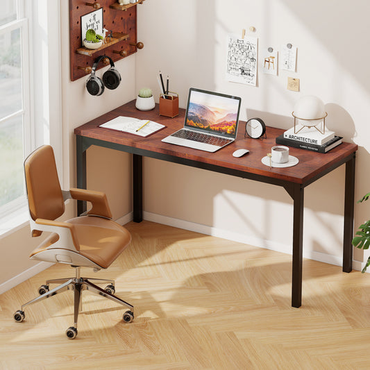 55 Inch Conference Table, Heavy-Duty Metal Frame, Brown Writing Desks Brown at Gallery Canada
