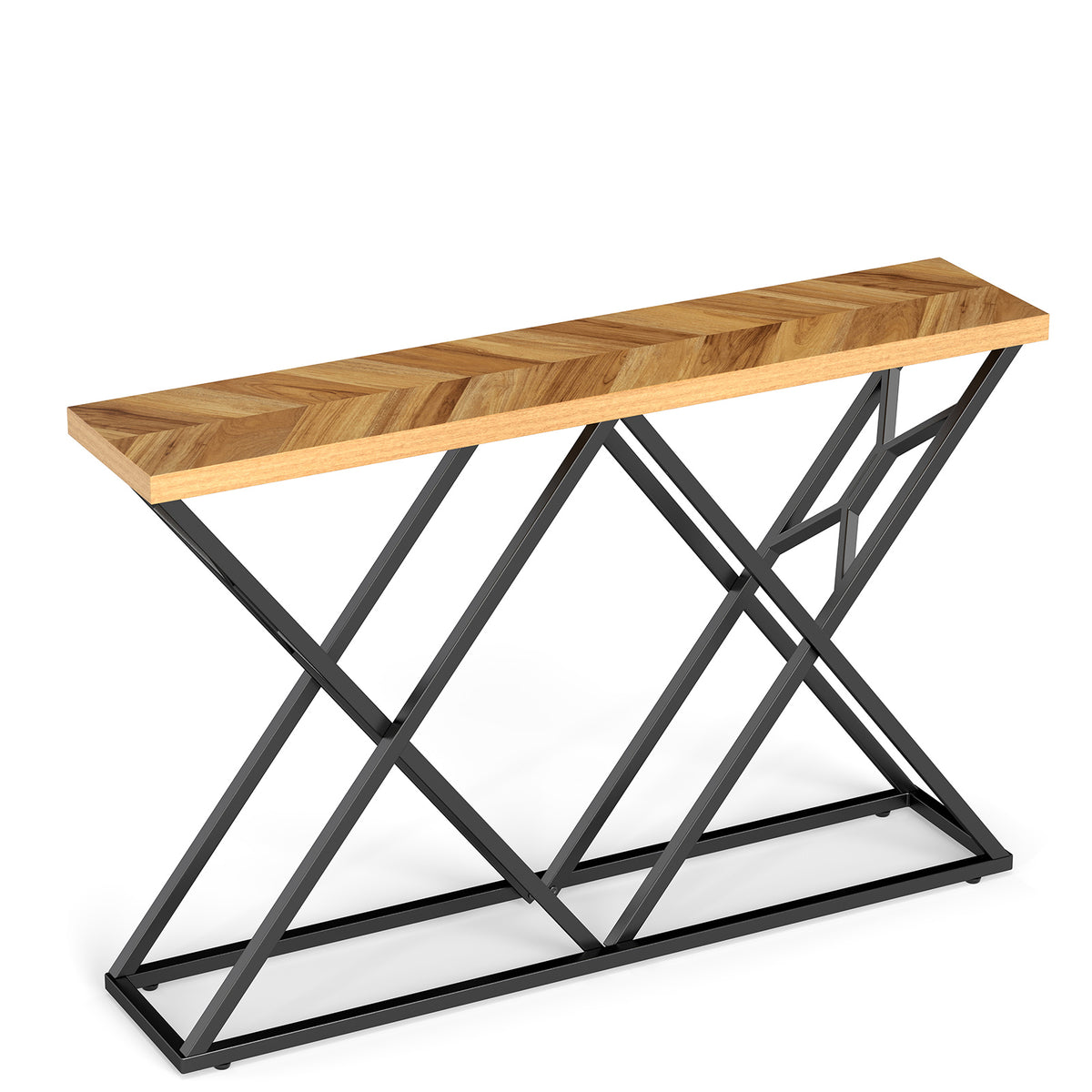 55 Inch Console Table with Solid Metal Frame and Storage, Wood Console Tables at Gallery Canada