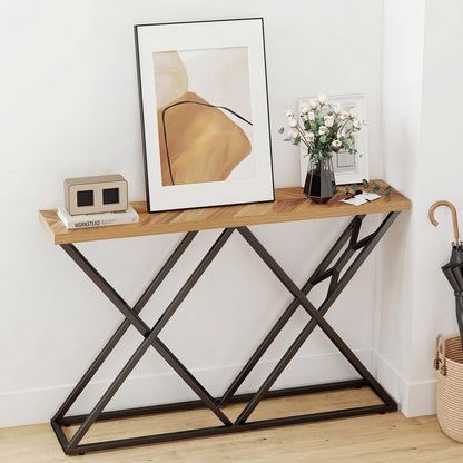 55 Inch Console Table with Solid Metal Frame and Storage, Wood Console Tables at Gallery Canada