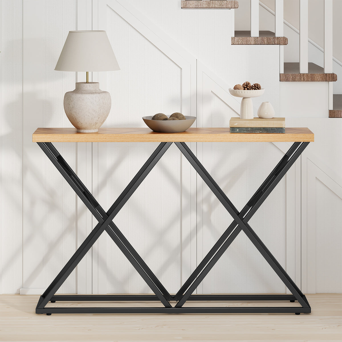 55 Inch Console Table with Solid Metal Frame and Storage, Wood Console Tables at Gallery Canada