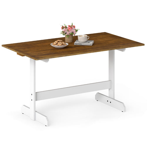 55 Inch Dining Table for 4-6 People Rectangular Kitchen Table with Solid Wood Trestle Base, Walnut