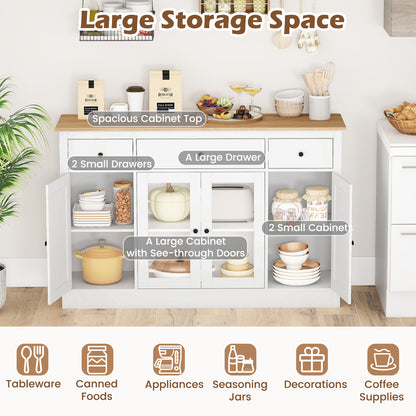 55" Large Buffet Sideboard Kitchen Storage Cabinet with 3 Drawers 2 See-through Doors Adjustable Shelves Wine Bar Table, White Sideboards Cabinets & Buffets at Gallery Canada