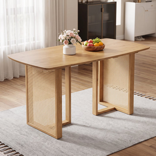 55" Rubber Wood Dining Table Set for 4, Natural Dining Room Sets Natural at Gallery Canada