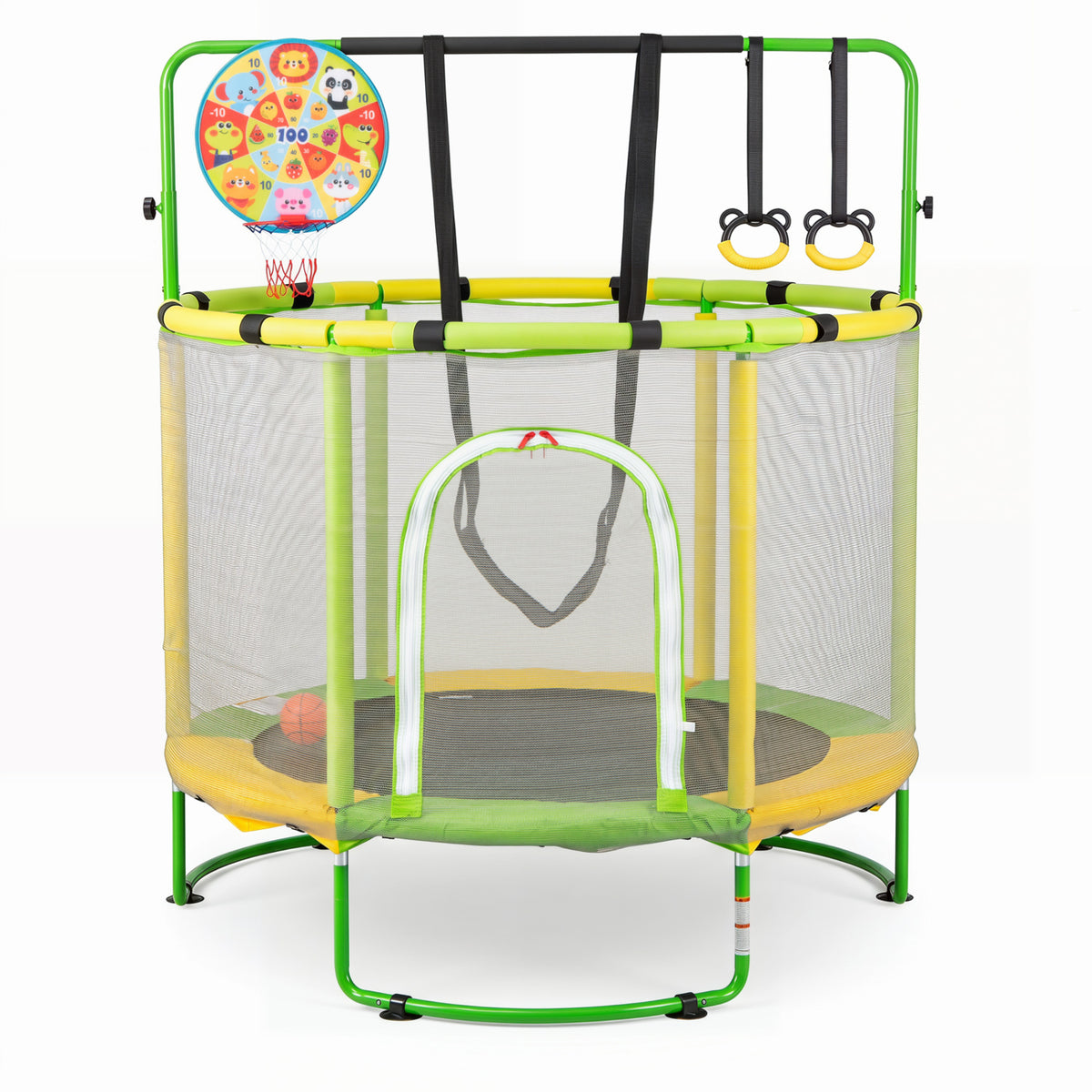 55" Trampoline for Kids with Adjustable Gymnastics Bar and Basketball Hoop for 3+, Yellow Trampolines at Gallery Canada