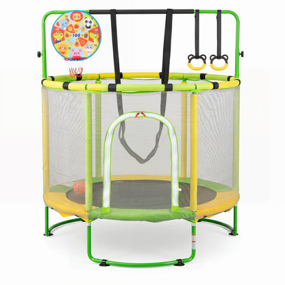 55" Trampoline for Kids with Adjustable Gymnastics Bar and Basketball Hoop for 3+, Yellow Trampolines at Gallery Canada