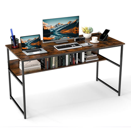 55 x 24 inch Computer Desk with Power Outlets and USB Ports, Rustic Brown Computer Desks at Gallery Canada