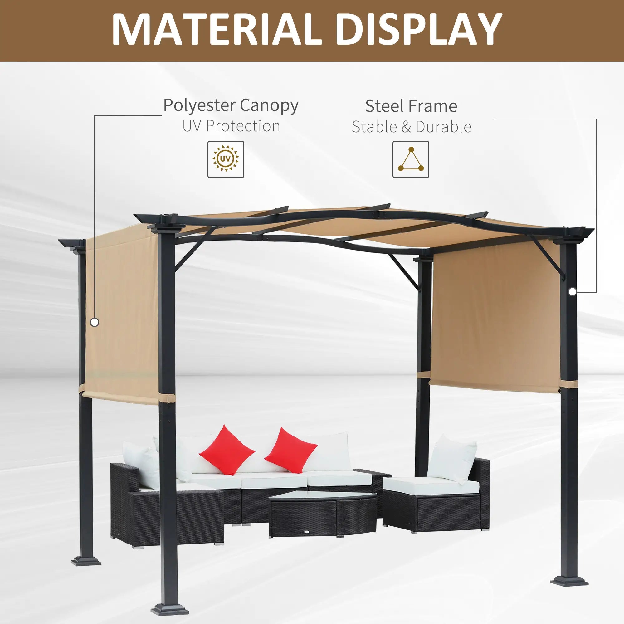 10'X8' Outdoor Pergola Gazebo With 2 Side Canopies, Khaki Pergolas at Gallery Canada