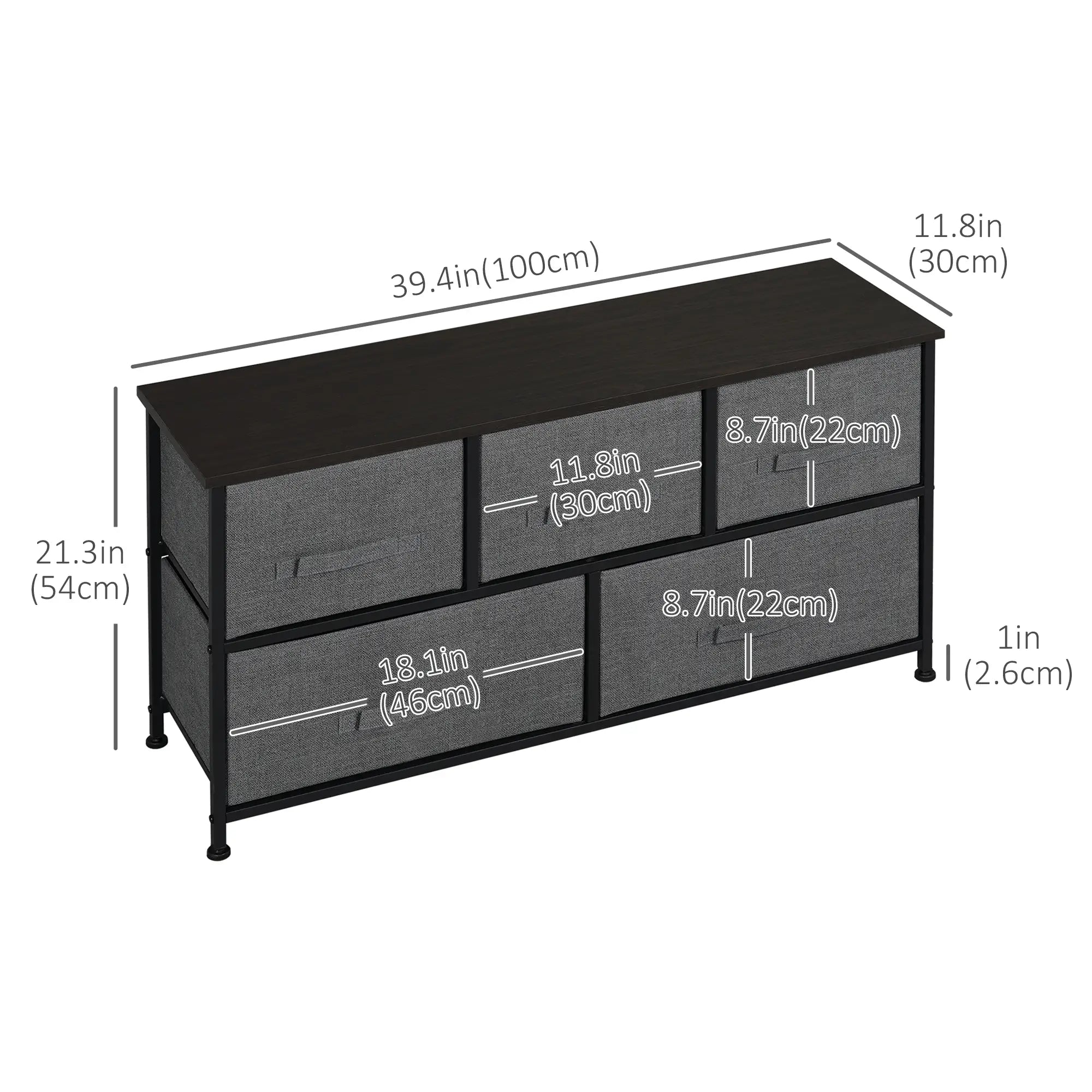 Linen Drawer Cabinet, 5 Removable Drawers, Metal Frame, Adjustable Feet, Dark Grey Storage Cabinets at Gallery Canada