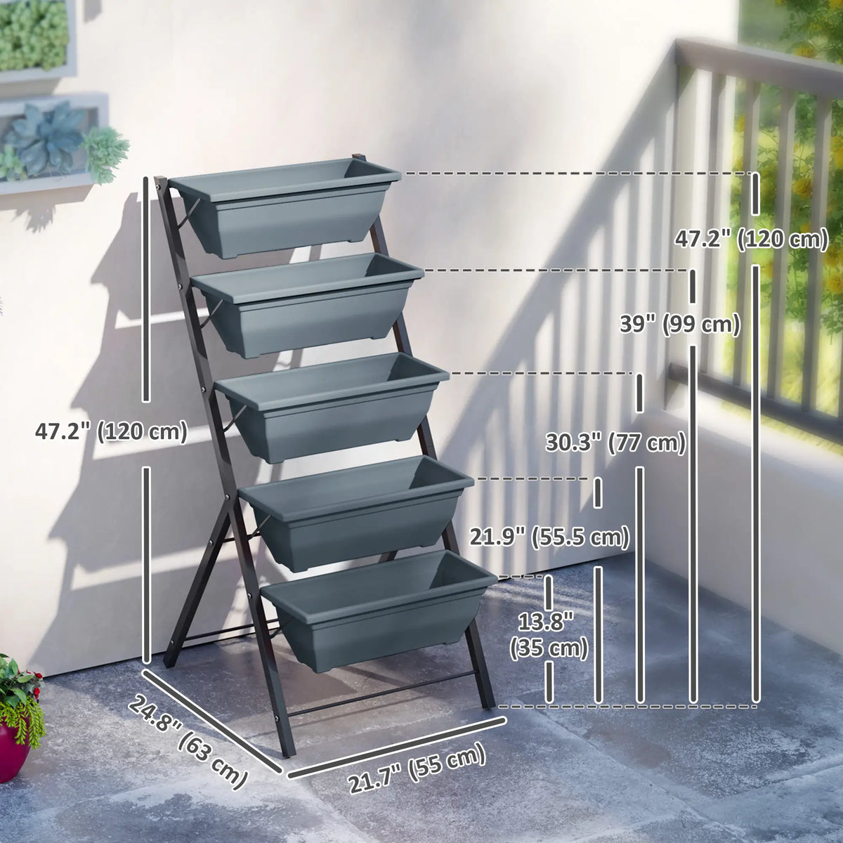 5-Tier Raised Garden Bed, Plant Stand with Leaking Holes, Grey Plant Stands at Gallery Canada