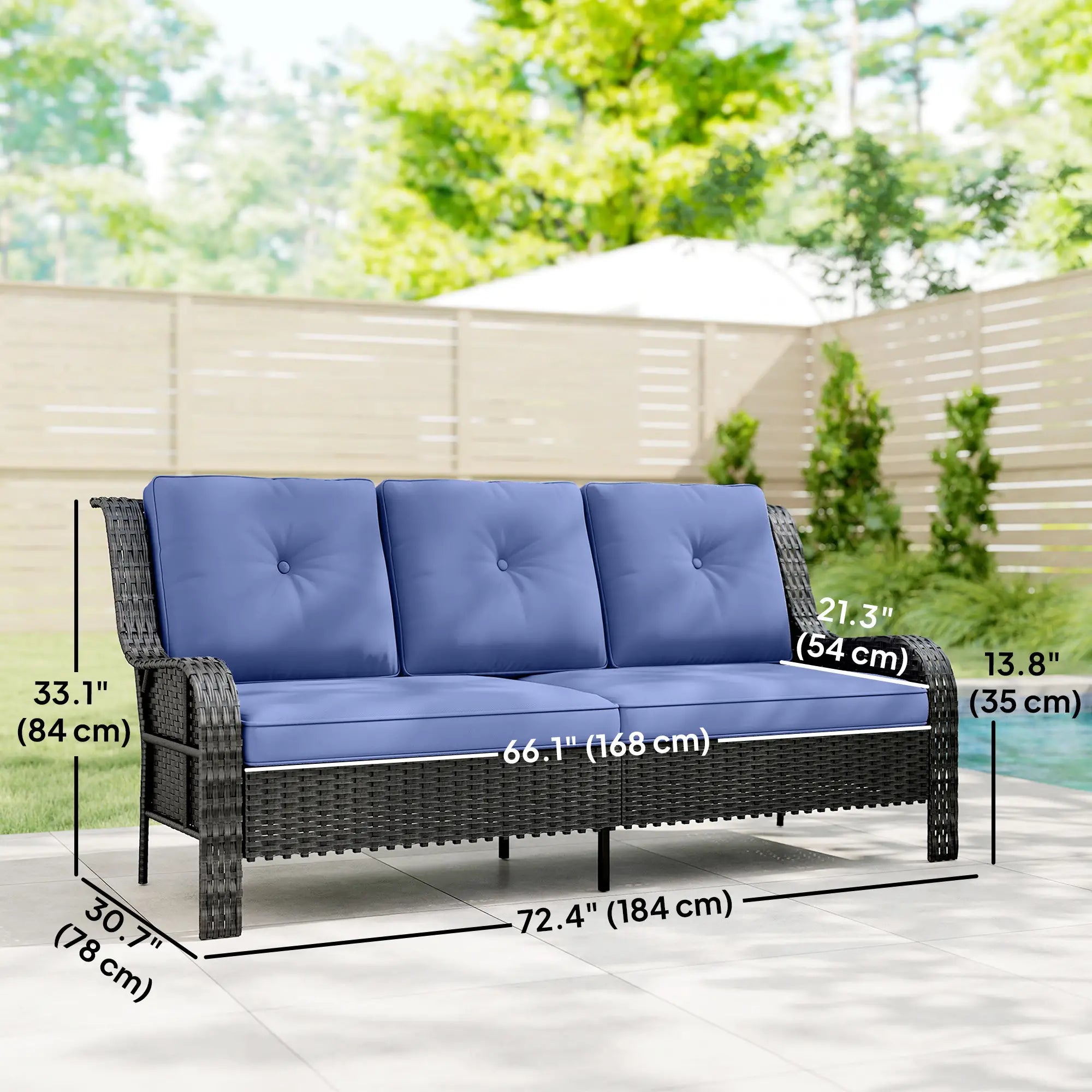 3 Seater Wicker Patio Sofa With Cushions, Deep Blue Patio Furniture Sets at Gallery Canada